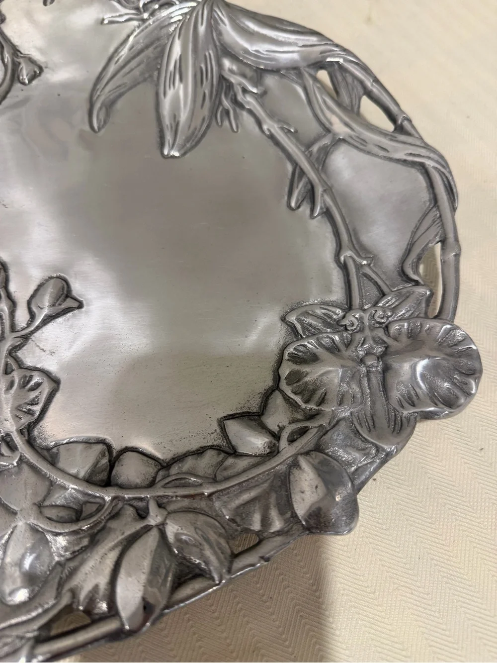RARE Vintage 2004 ARTHUR COURT ALUMINUM ORCHID FLORAL PLATTER SERVING TRAY 13